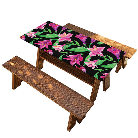 Purple Alstroemeria Pattern Print Picnic Table Cover
