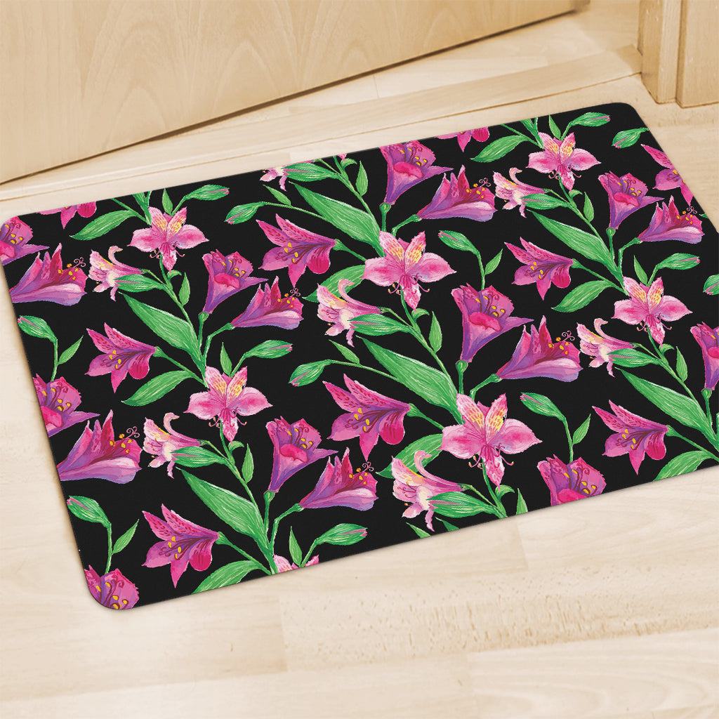 Purple Alstroemeria Pattern Print Polyester Doormat