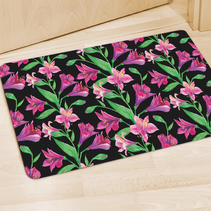 Purple Alstroemeria Pattern Print Polyester Doormat
