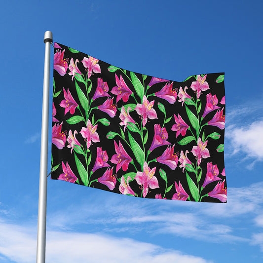 Purple Alstroemeria Pattern Print Polyester Flag