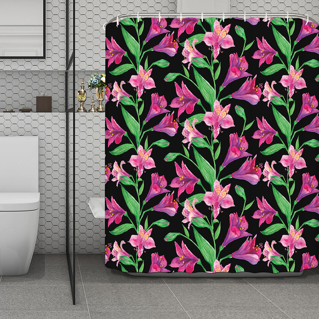 Purple Alstroemeria Pattern Print Polyester Shower Curtain