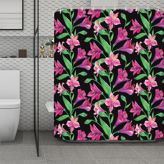Purple Alstroemeria Pattern Print Polyester Shower Curtain
