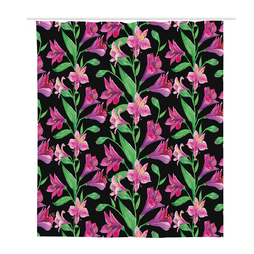 Purple Alstroemeria Pattern Print Polyester Shower Curtain