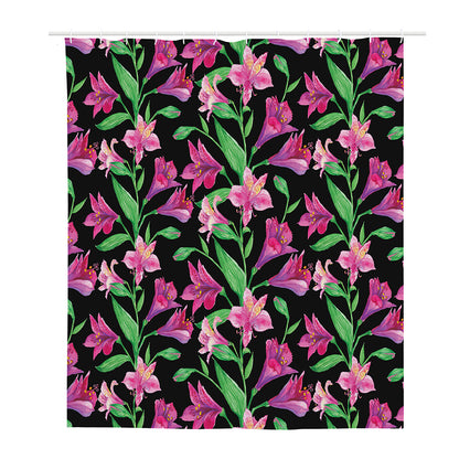 Purple Alstroemeria Pattern Print Polyester Shower Curtain