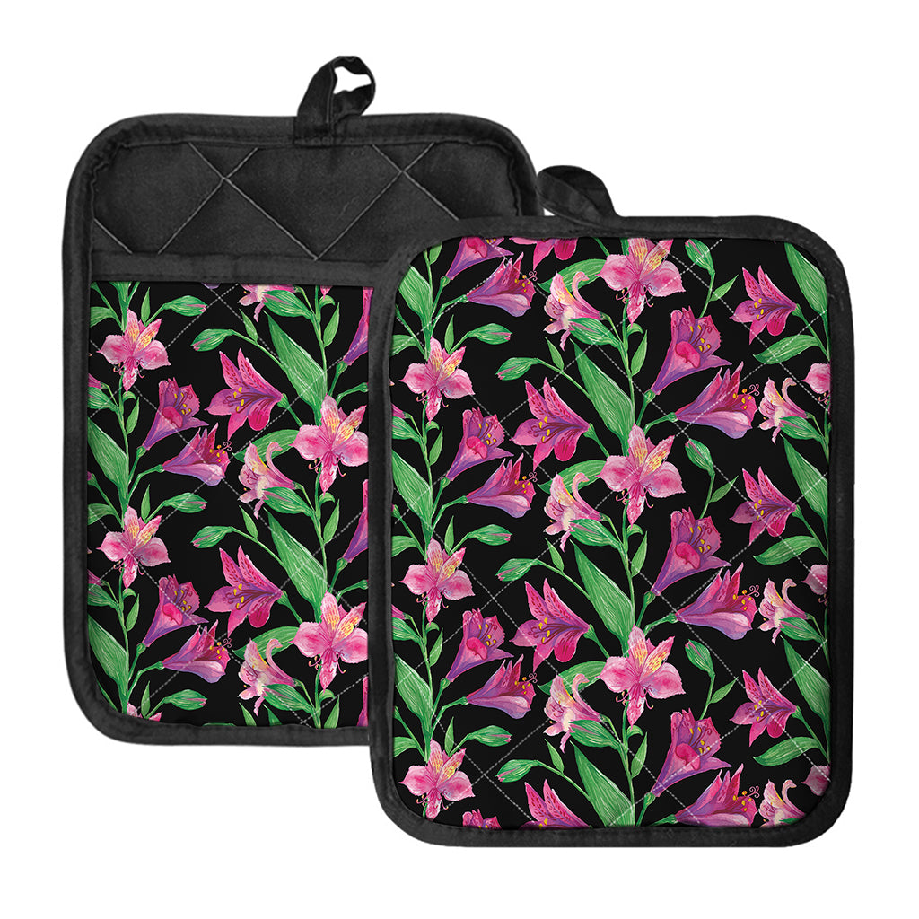 Purple Alstroemeria Pattern Print Pot Holders With Pocket