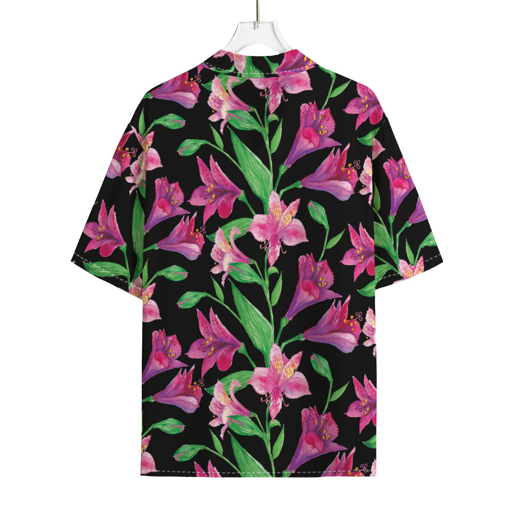 Purple Alstroemeria Pattern Print Rayon Hawaiian Shirt