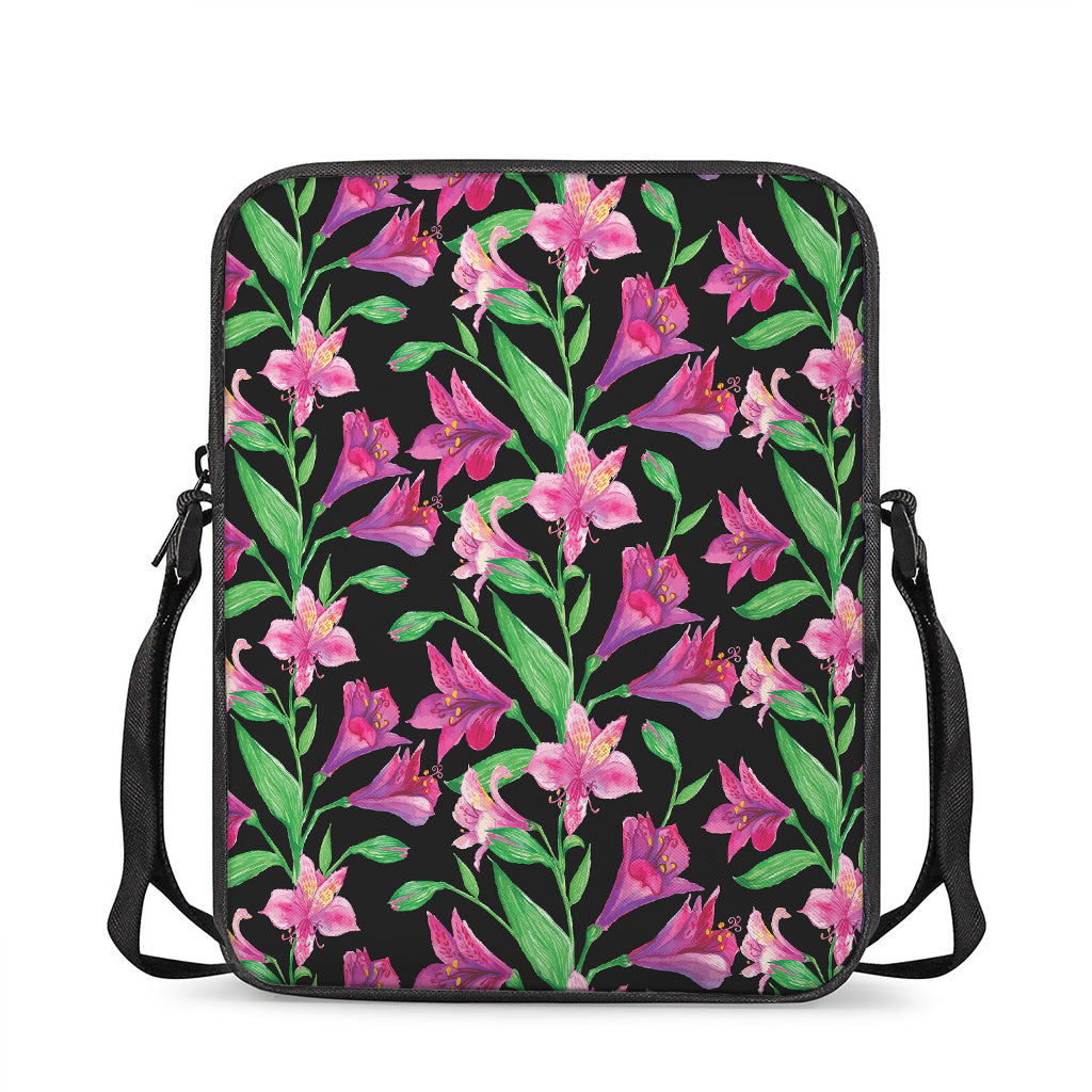 Purple Alstroemeria Pattern Print Rectangular Crossbody Bag