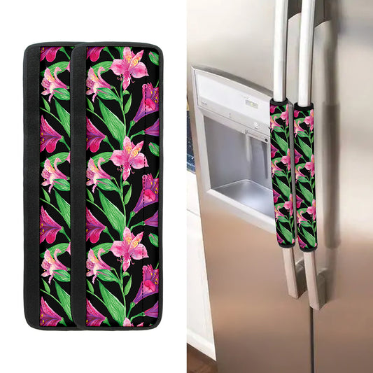 Purple Alstroemeria Pattern Print Refrigerator Handle Covers