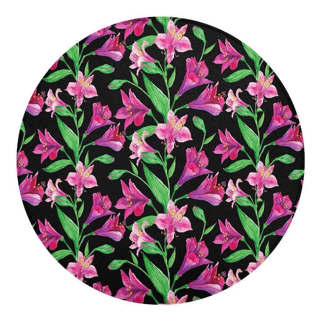 Purple Alstroemeria Pattern Print Round Blanket