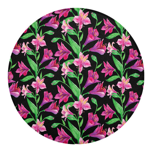 Purple Alstroemeria Pattern Print Round Blanket