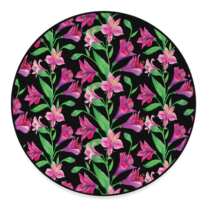 Purple Alstroemeria Pattern Print Round Floor Mat