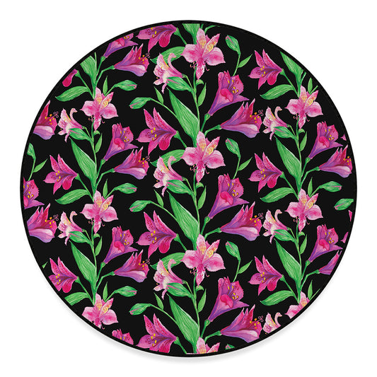 Purple Alstroemeria Pattern Print Round Floor Mat