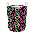 Purple Alstroemeria Pattern Print Round Laundry Basket