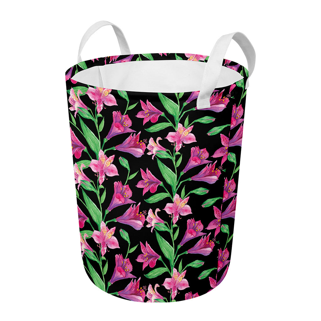 Purple Alstroemeria Pattern Print Round Laundry Basket