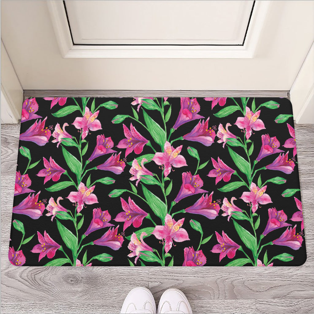 Purple Alstroemeria Pattern Print Rubber Doormat