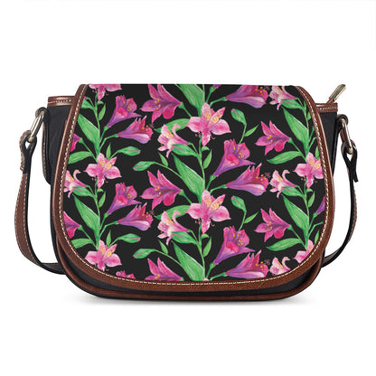 Purple Alstroemeria Pattern Print Saddle Bag
