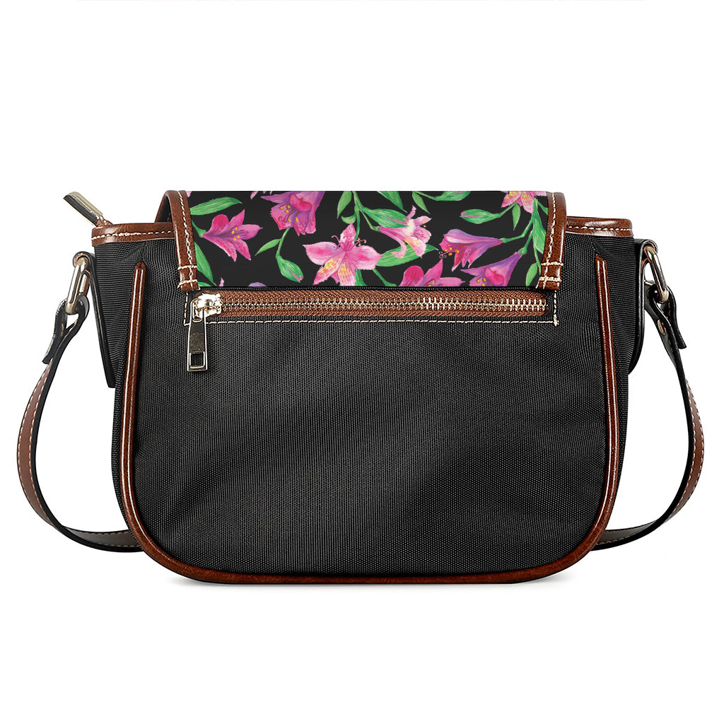 Purple Alstroemeria Pattern Print Saddle Bag