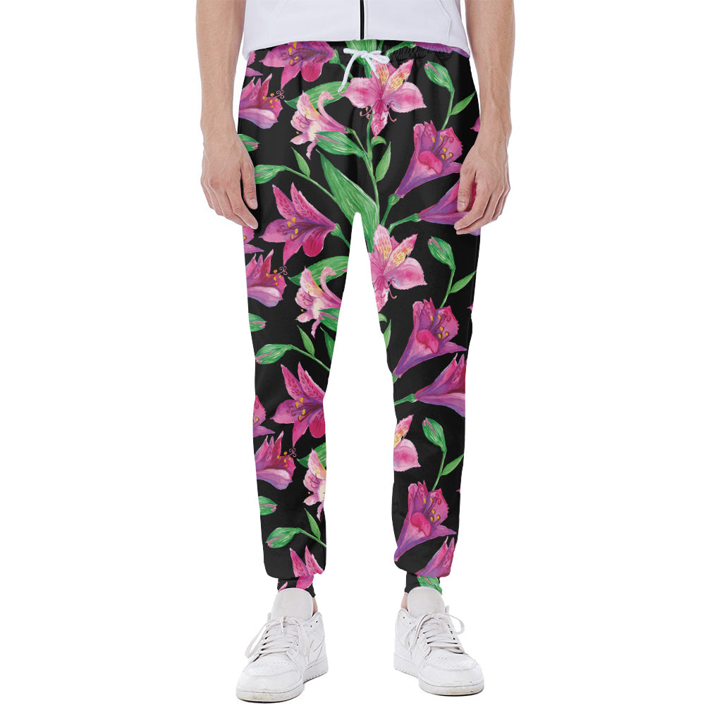 Purple Alstroemeria Pattern Print Scuba Joggers