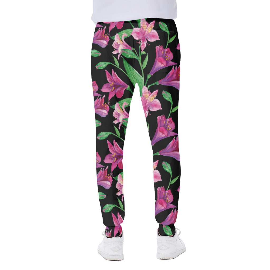 Purple Alstroemeria Pattern Print Scuba Joggers