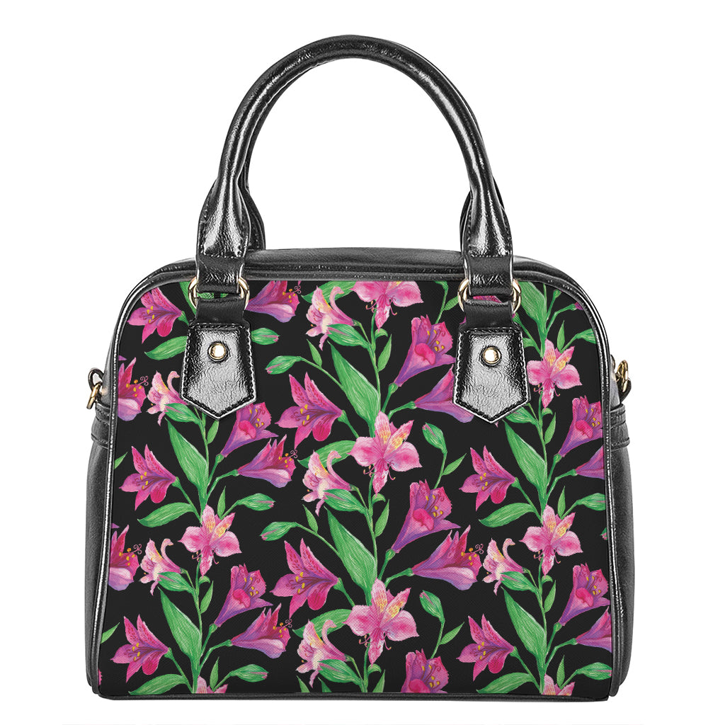 Purple Alstroemeria Pattern Print Shoulder Handbag