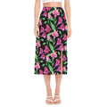 Purple Alstroemeria Pattern Print Side Slit Midi Skirt