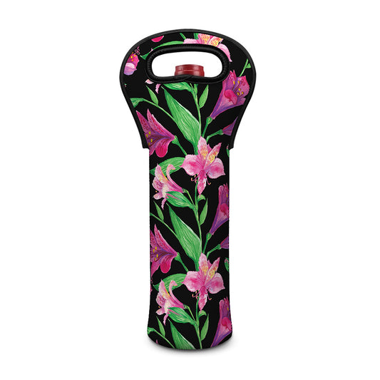 Purple Alstroemeria Pattern Print Single Neoprene Wine Tote
