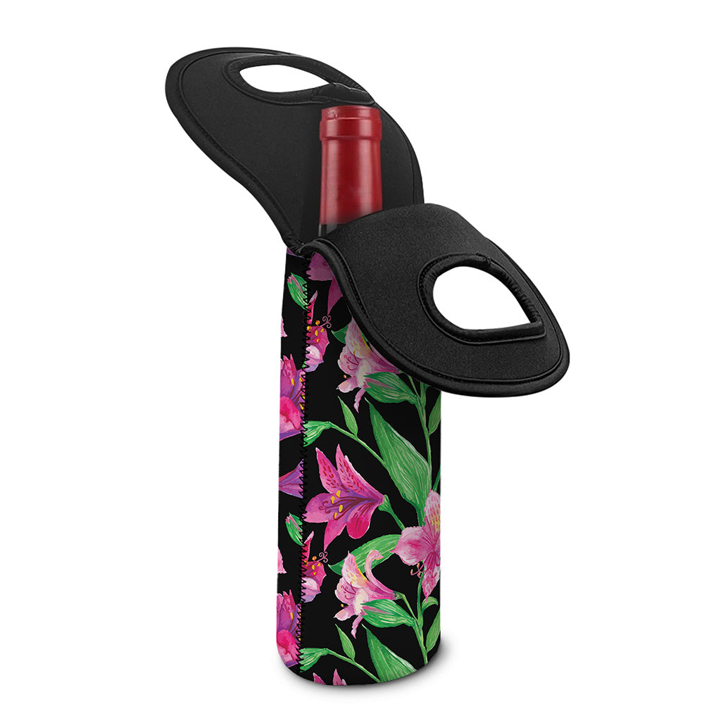 Purple Alstroemeria Pattern Print Single Neoprene Wine Tote