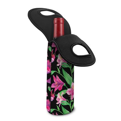 Purple Alstroemeria Pattern Print Single Neoprene Wine Tote