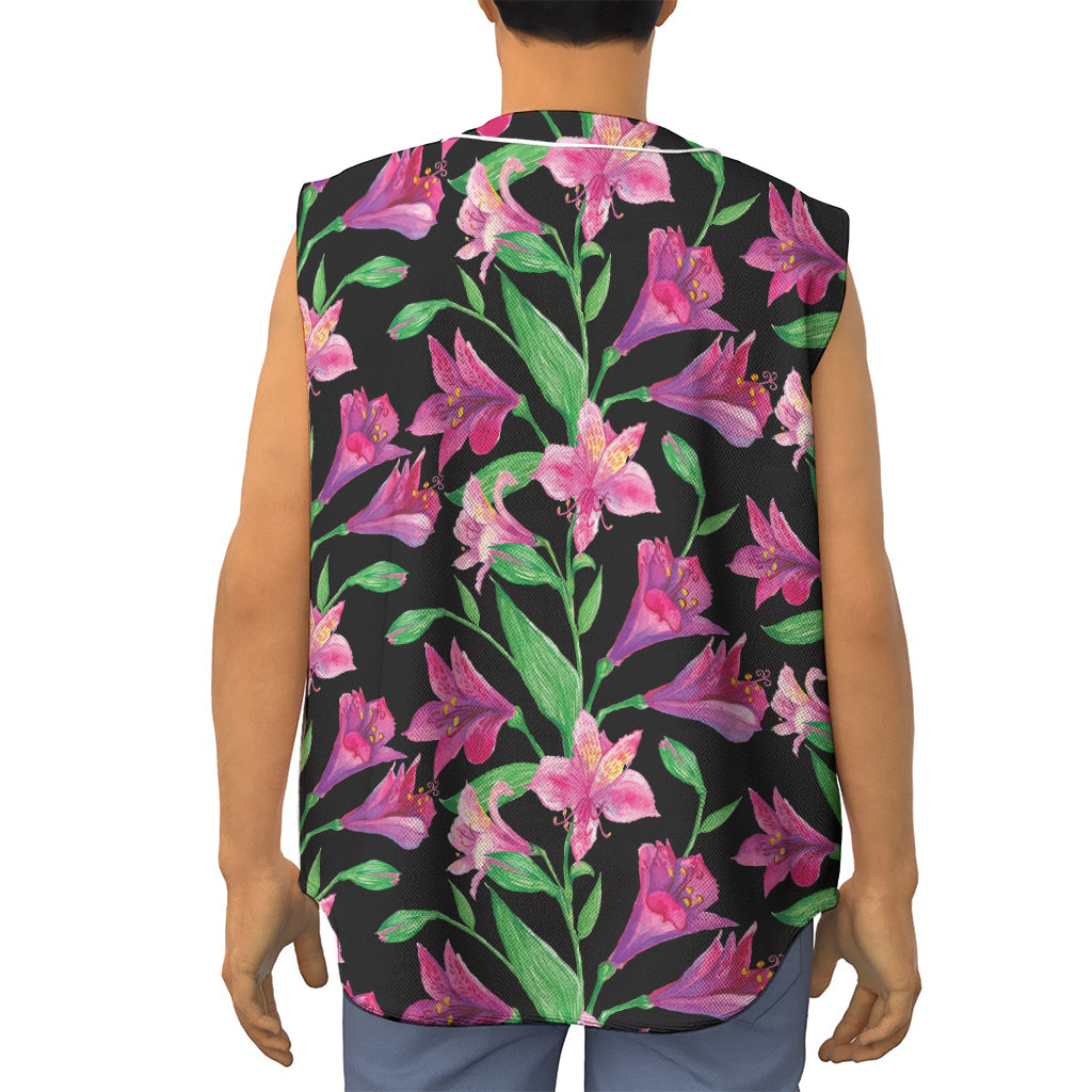 Purple Alstroemeria Pattern Print Sleeveless Baseball Jersey