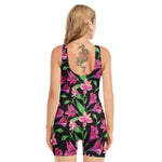 Purple Alstroemeria Pattern Print Sleeveless One Piece Swimsuit