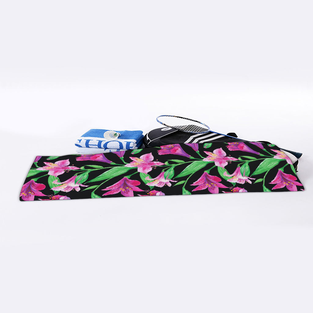 Purple Alstroemeria Pattern Print Sports Towel