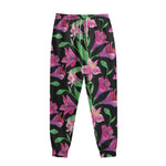 Purple Alstroemeria Pattern Print Sweatpants