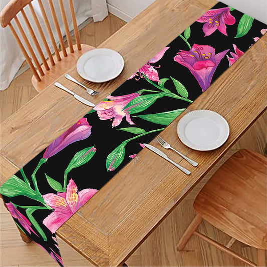 Purple Alstroemeria Pattern Print Table Runner