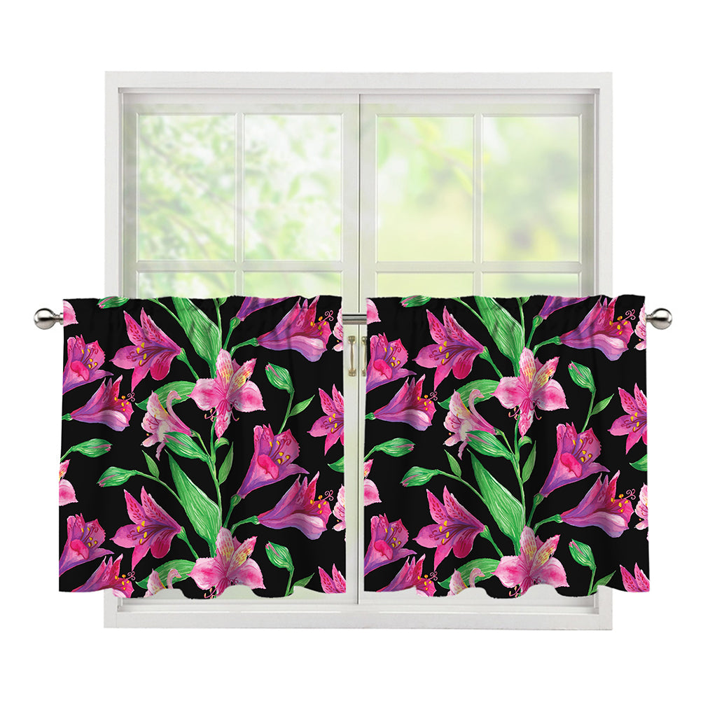Purple Alstroemeria Pattern Print Tier Curtains
