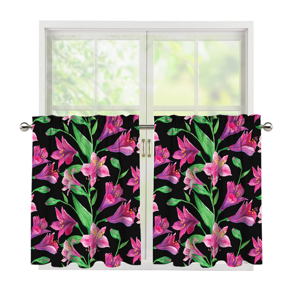 Purple Alstroemeria Pattern Print Tier Curtains