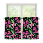 Purple Alstroemeria Pattern Print Tier Curtains
