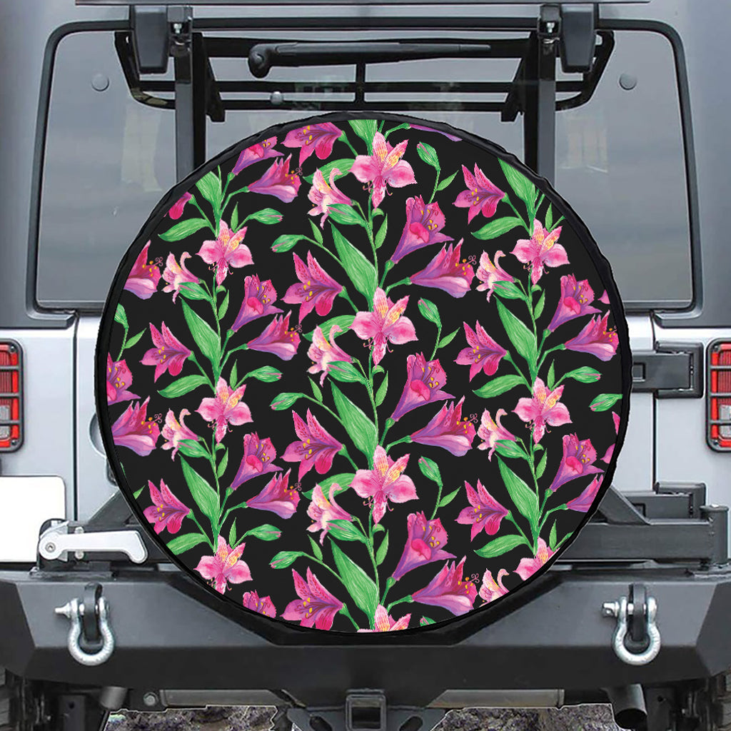 Purple Alstroemeria Pattern Print Tire Cover