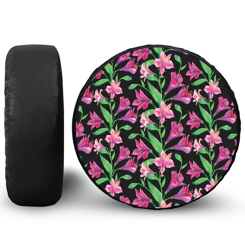 Purple Alstroemeria Pattern Print Tire Cover