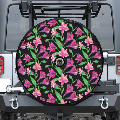 Purple Alstroemeria Pattern Print Tire Cover With Camera Hole
