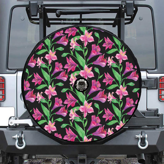 Purple Alstroemeria Pattern Print Tire Cover With Camera Hole