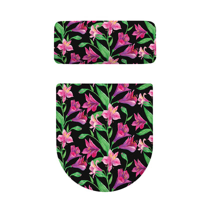 Purple Alstroemeria Pattern Print Toilet Lid And Tank Cover Set