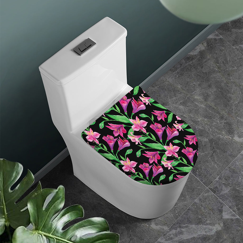 Purple Alstroemeria Pattern Print Toilet Lid Cover