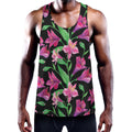 Purple Alstroemeria Pattern Print Men's Workout Tank Top