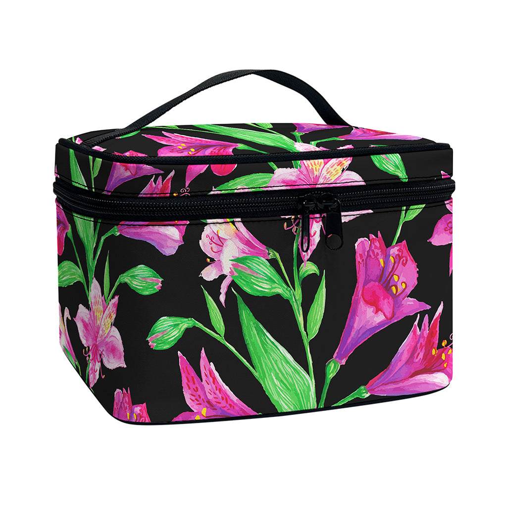 Purple Alstroemeria Pattern Print Travel Makeup Bag