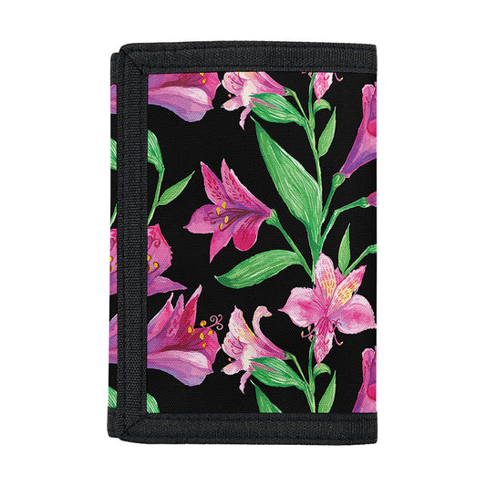 Purple Alstroemeria Pattern Print Trifold Wallet