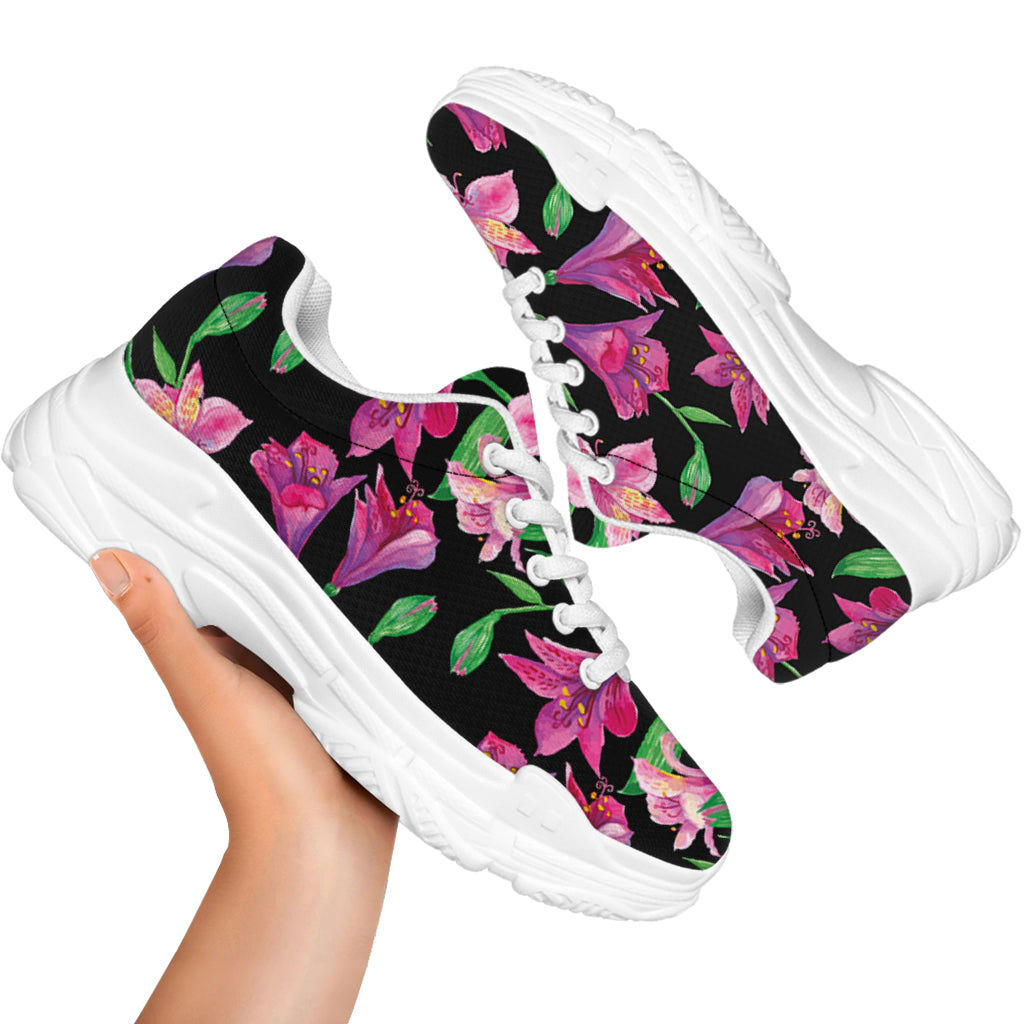 Purple Alstroemeria Pattern Print White Chunky Shoes