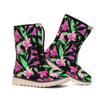 Purple Alstroemeria Pattern Print Winter Boots