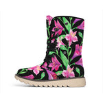 Purple Alstroemeria Pattern Print Winter Boots