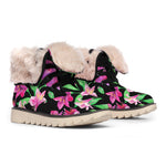 Purple Alstroemeria Pattern Print Winter Boots