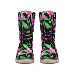 Purple Alstroemeria Pattern Print Winter Boots